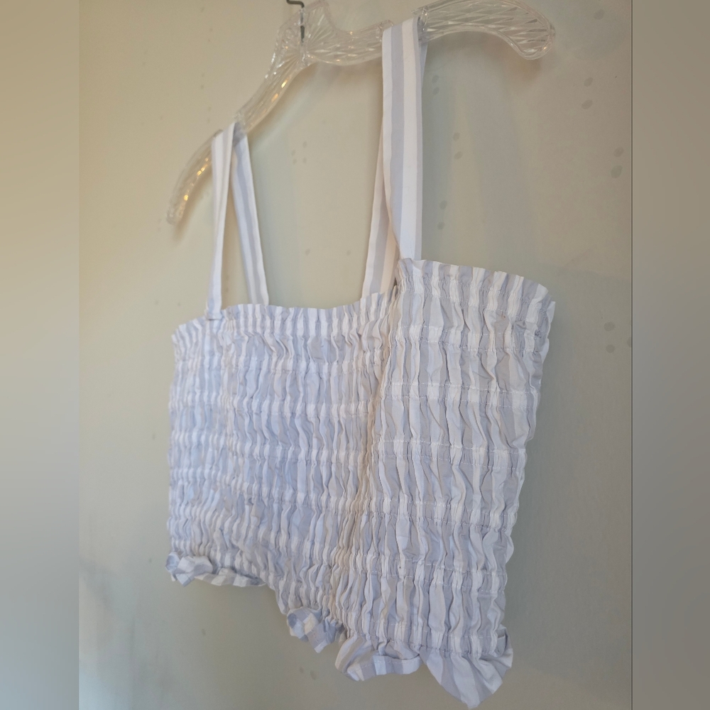 J. Crew Blue & White Smocked Striped Crop Top Gently Used Size L - Picture 4 of 14